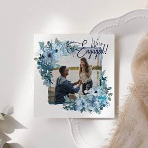 Carte Pastel Blue Aquarelle Rose Élégant Fiançailles