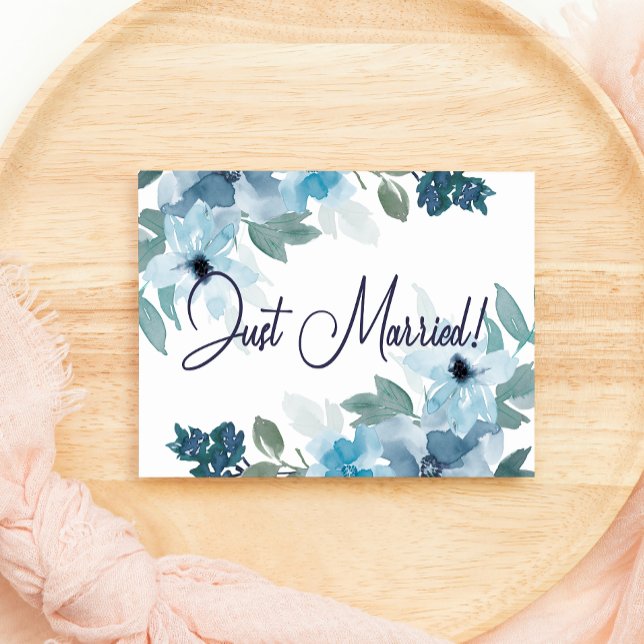 Carte Pastel Blue Rose Floral Mariage Juste Marié (Créateur téléchargé)