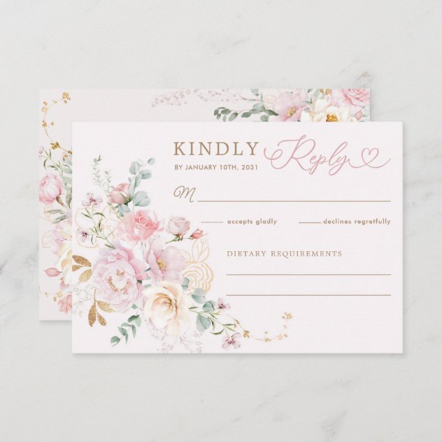 Carte Pastel Blush Floral Greenery Mariage RSVP (Devant / Derrière)