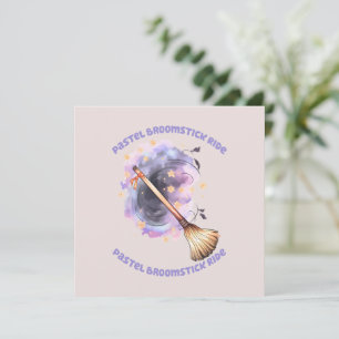 Carte Pastel Broomstick Ride - Whimsical Witch Broom