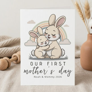 Carte Pastel Bunny Mom Baby First Mothers Day Soft Love