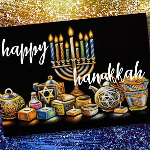 Carte Pastel Dessin Menorah Hanoukka bougies