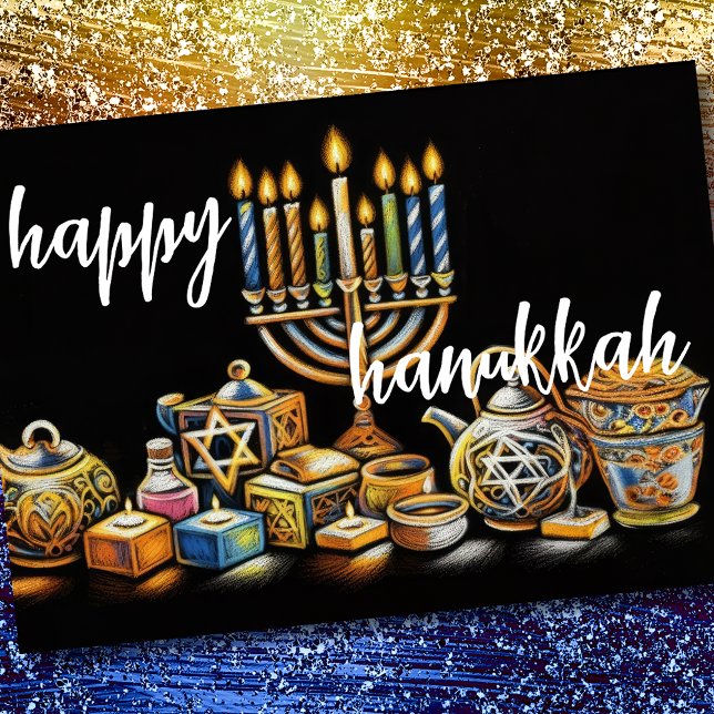 Carte Pastel Dessin Menorah Hanoukka bougies (Créateur téléchargé)