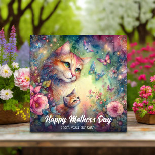 Carte Pastel Floral Aquarelle Chat Kitten Fête des Mères