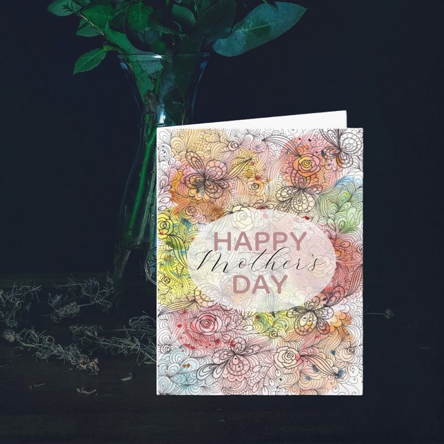 Carte Pastel Floral Aquarelle et Art de l'encre Fête des (Créateur téléchargé)