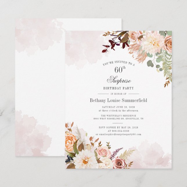 Carte Pastel Floral Bloom Botanical 60e fête d'anniversa (Devant / Derrière)