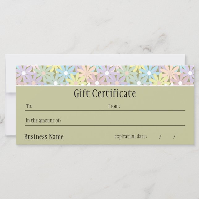 Carte Pastel Florals Certificat cadeau (Devant)