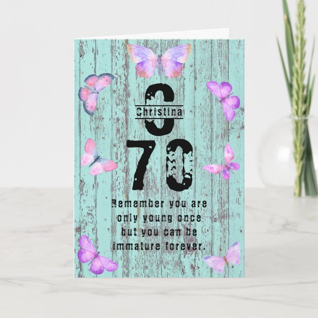 Carte Pastel Monogramme Papillon 70e anniversaire Saluta (Devant)