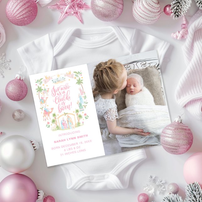 Carte Pastel Nativity Baby Announcement Photo Card (Créateur téléchargé)