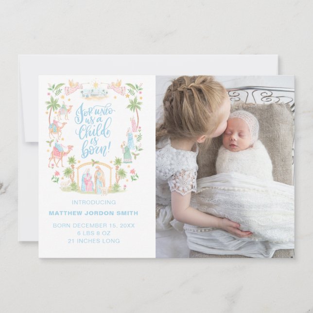 Carte Pastel Nativity Baby Announcement Photo Card (Devant)