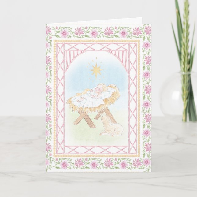 Carte Pastel Nativity Baby Jesus in a Manger  (Devant)