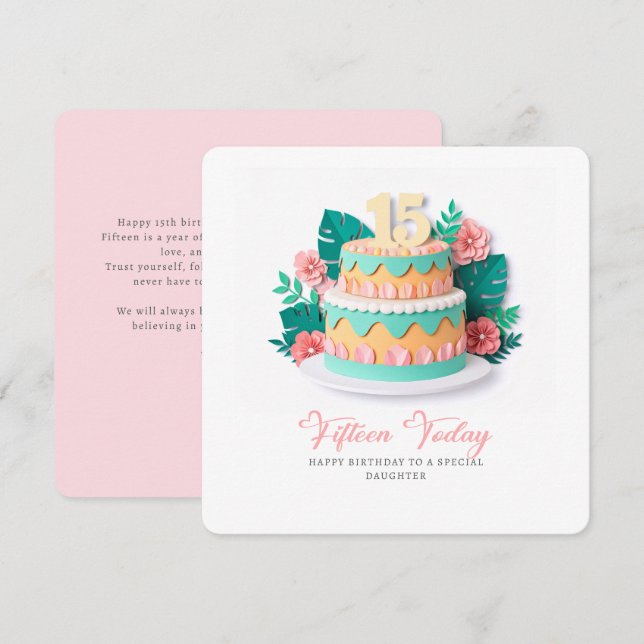 Carte Pastel Paper-Cut Cake 15th Birthday (Devant / Derrière)