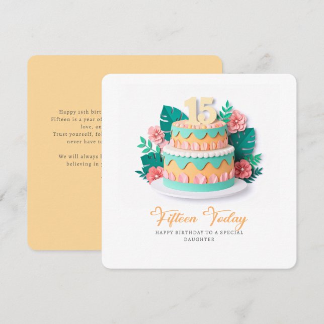 Carte Pastel Paper-Cut Cake 15th Birthday (Devant / Derrière)