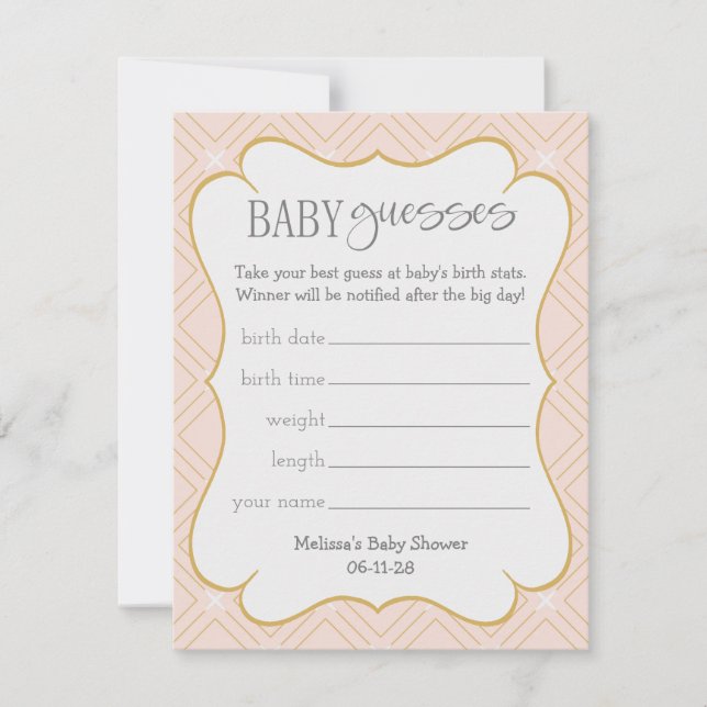 Carte Pastel Peach et Gold Geometry Baby Guesses (Devant)