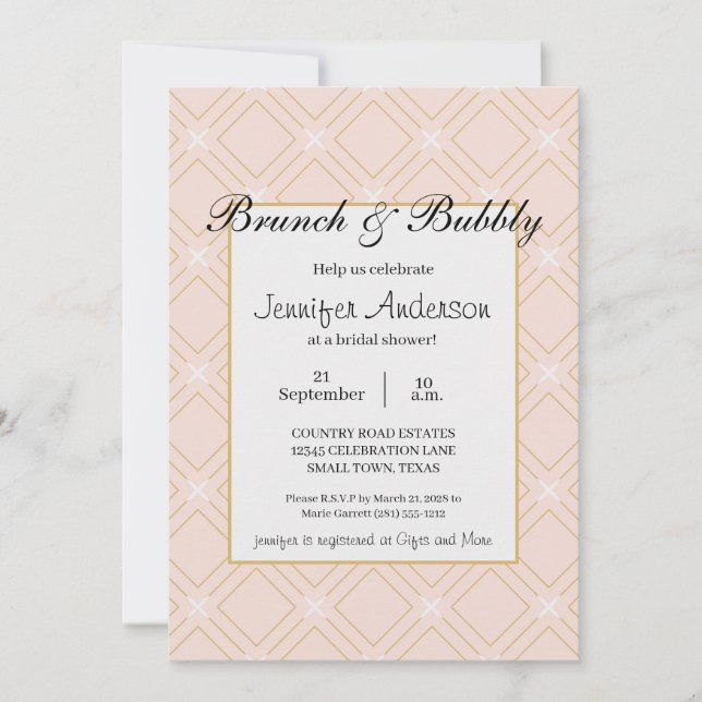 Carte Pastel Peach et Gold Geometry Bridal Brunch (Devant)