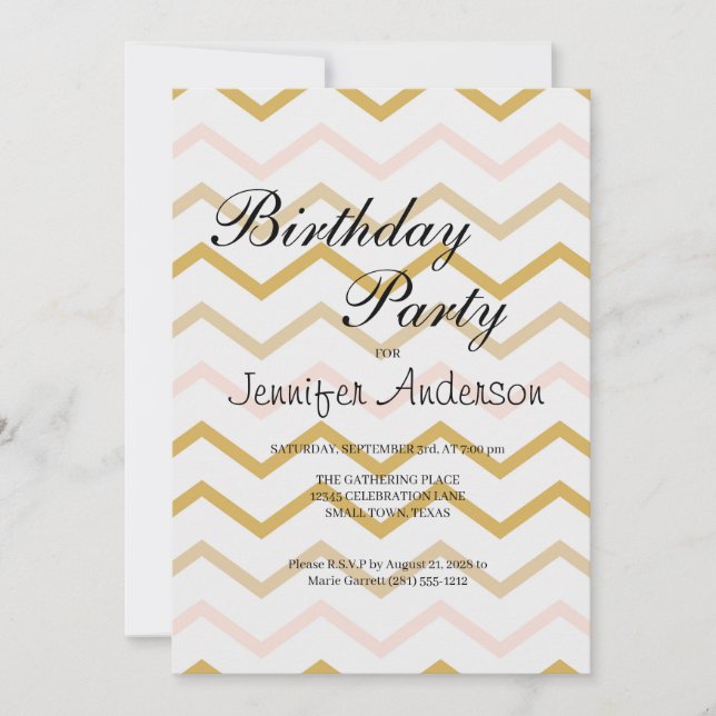 Carte Pastel Peach et Gold Zig Zag (Devant)