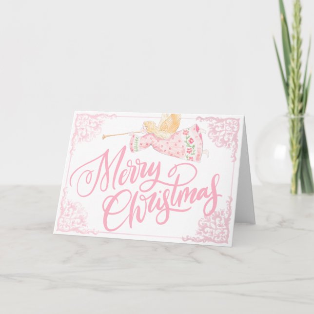 Carte Pastel Pink Angel Merry Christmas (Devant)