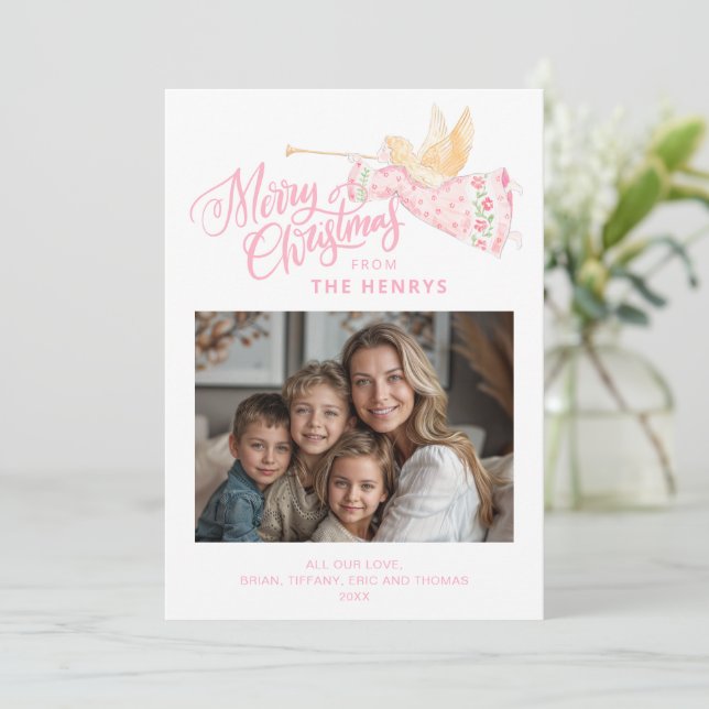 Carte Pastel Pink Angel | Merry Christmas Photo (Debout devant)
