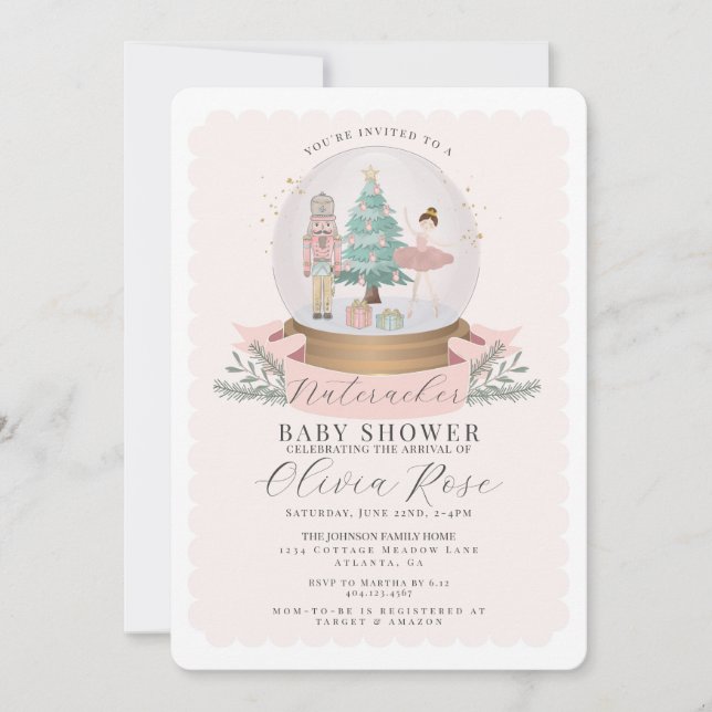 Carte Pastel Pink Christmas Nutcracker fille baby shower (Devant)