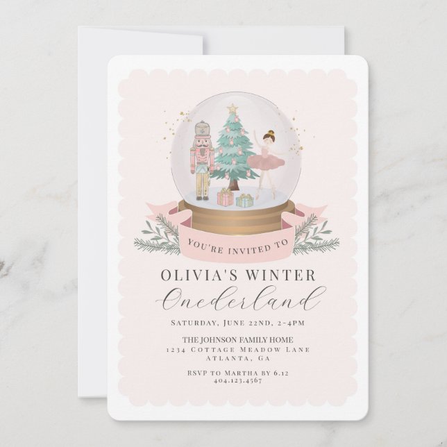 Carte Pastel Pink Nutcracker premier anniversaire invita (Devant)