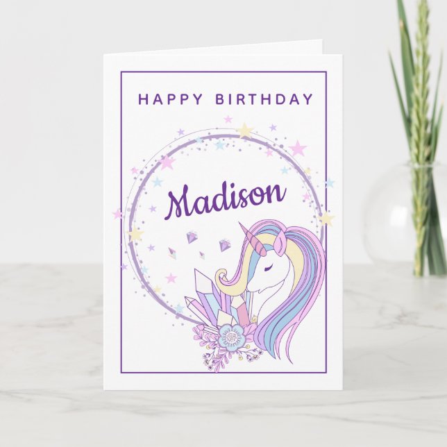 Carte Pastel Rainbow Unicorn | Joyeux anniversaire (Devant)