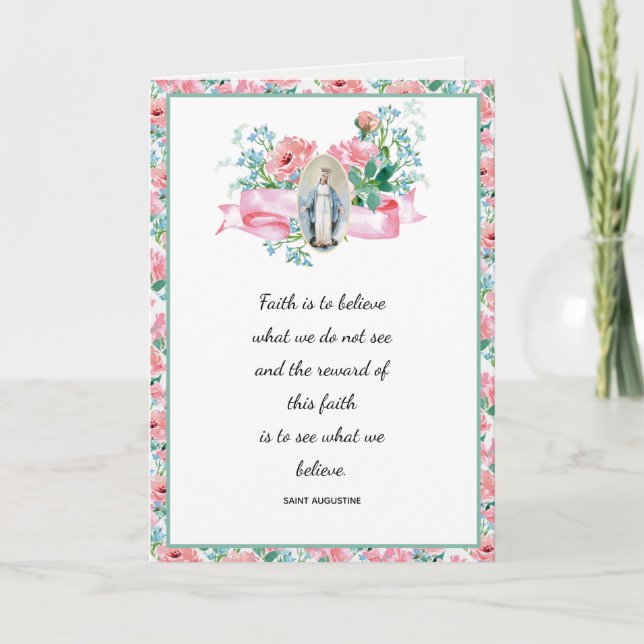 Carte Pastel Rose Floral Religieux Vierge Marie (Devant)