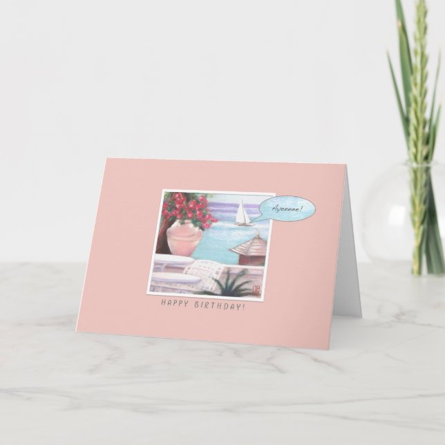 Carte Pastel Sea & Sailboat Joyeux anniversaire sur rose (Devant)