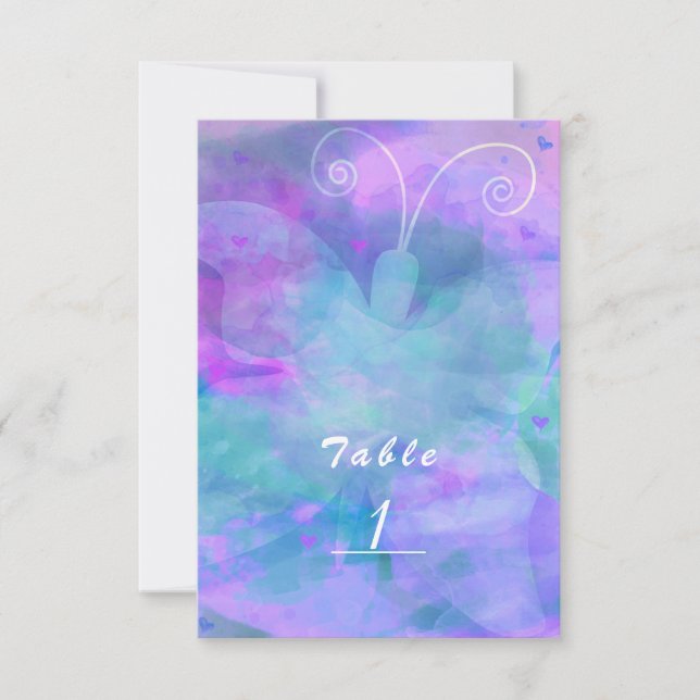 Carte Pastel Watercolor Butterfly Table Numéro (Devant)