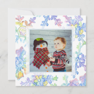 Carte Pastel Watercolor Winter Snowflake Photo Noël