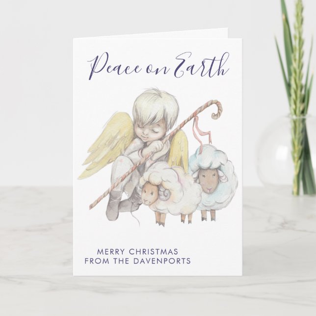 Carte Pasteur de Noël Ange avec Mouton Vacances (Devant)