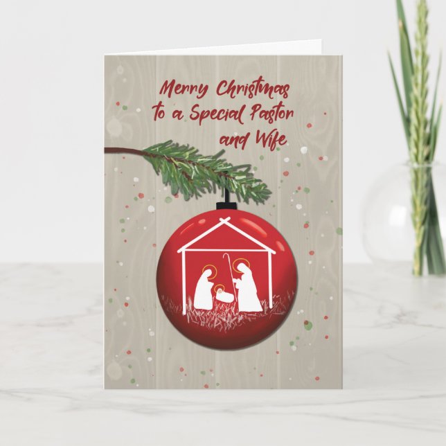 Carte Pasteur et femme Ornement de Noël avec Manger (Devant)