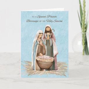 Carte Pasteur Noël Bénédictions & Merci Nativité Scène