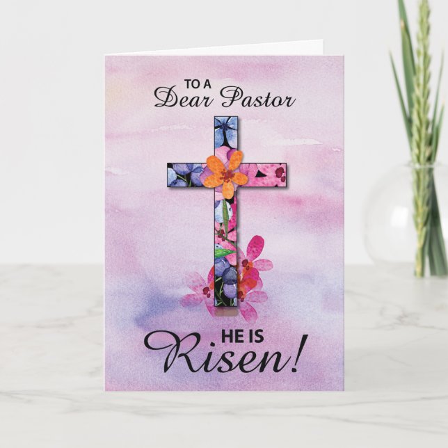 Carte Pasteur Pâques Il est ressuscité Fleurs d'aquarell (Devant)