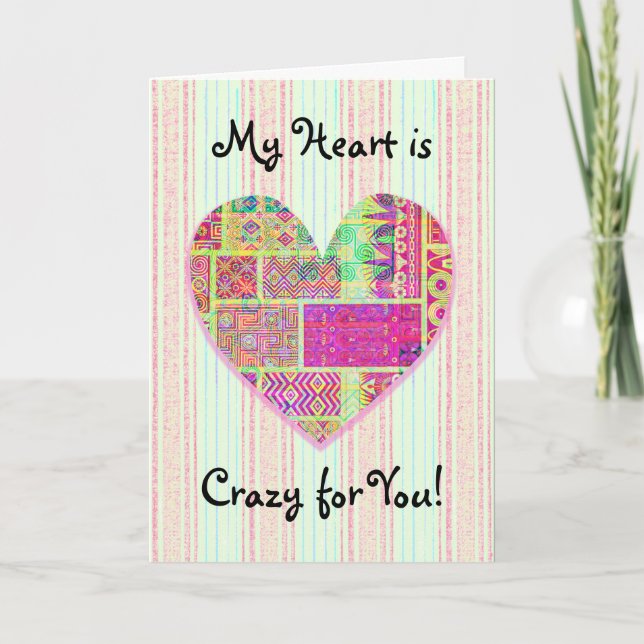 Carte Patchwork Coeur Crazy Quilt Sentiments d'amour (Devant)