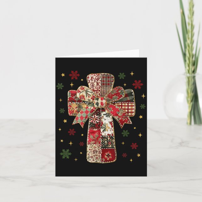 Carte Patchwork Cross Christian Christmas Coquette Bow  (Devant)