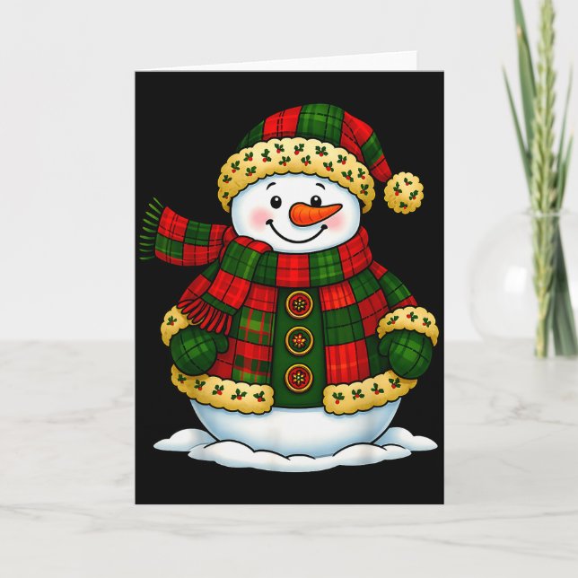 Carte Patchwork Snowman Retro Funny Christmas Snowman Ho (Devant)