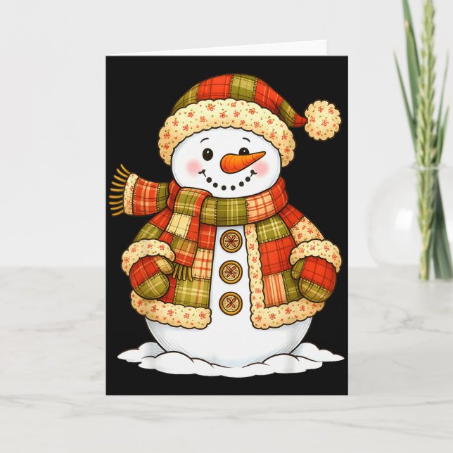 Carte Patchwork Snowman Retro Funny Snowman Holiday Chri (Devant)