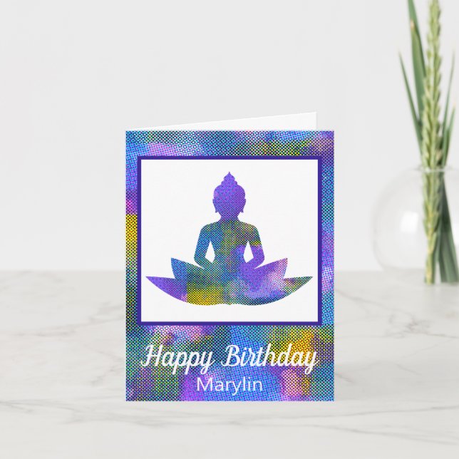 Carte Patchwork spirituel Demi-Yoga Lotus Fleur (Devant)