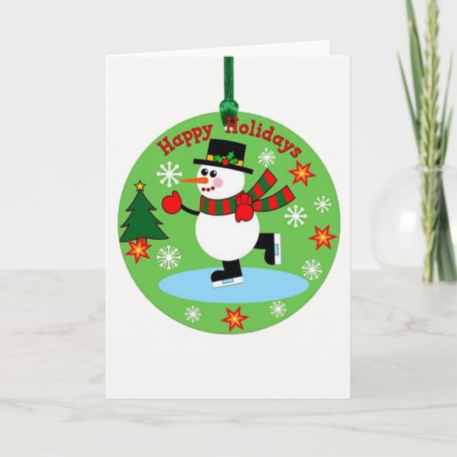 Carte Patinage sur glace Snowman Ornament Joyeuses vacan (Devant)
