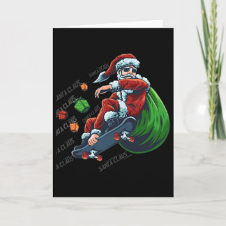 Carte Patineur de Noël Skateboard Xmas Père Noël Ma
