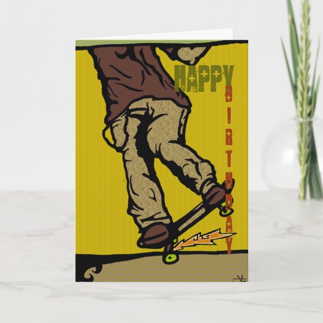 Carte patineurs2, Joyeux, Anniversaire (Devant)