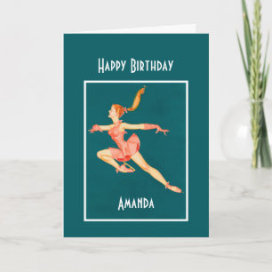 Carte Patineuse Artistique Vintage en Rose Joyeux Annive