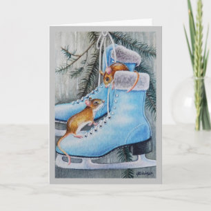 Carte Patins à glace bleus et Souris Maison de vacances
