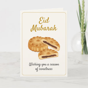 Carte Pâtisserie Maamoul dorée et Dates Sucré Eid Mubara