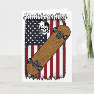 Carte Patriote Planche à Roulettes Drapeau USA & Crâne S