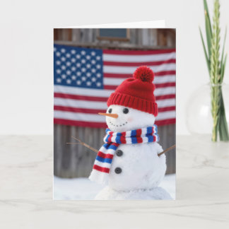 Carte Patriotic Christmas Snowman With American Flag