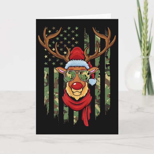 Carte Patriotic Reindeer Camo American Flag Veteran Chri (Devant)