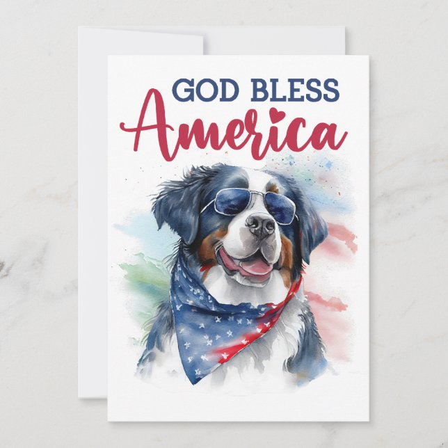 Carte Patriotique Bernese Mountain Dog 4 juillet (Devant)