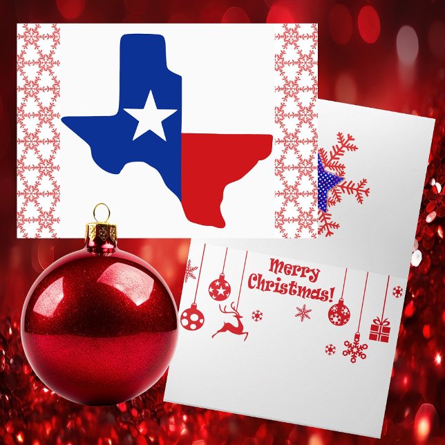 Carte Patriotique Texas Christmas Holiday Card (BIG BOLD - Texas Style Patriotic - Red White & Blue - Lone Star State - Christmas Card)