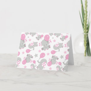 Carte Pattern of Elephants, Cute Elephants - Pink Gray
